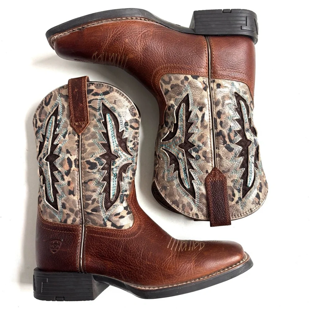 Ariat Koel VentTEK Western Brown Leather Cowboy Boots Youth Size 1